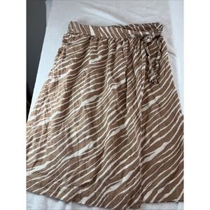 A New Day Midi Wrap Skirt Womens L Linen Blend High Rise Zebra Animal Print Vtg